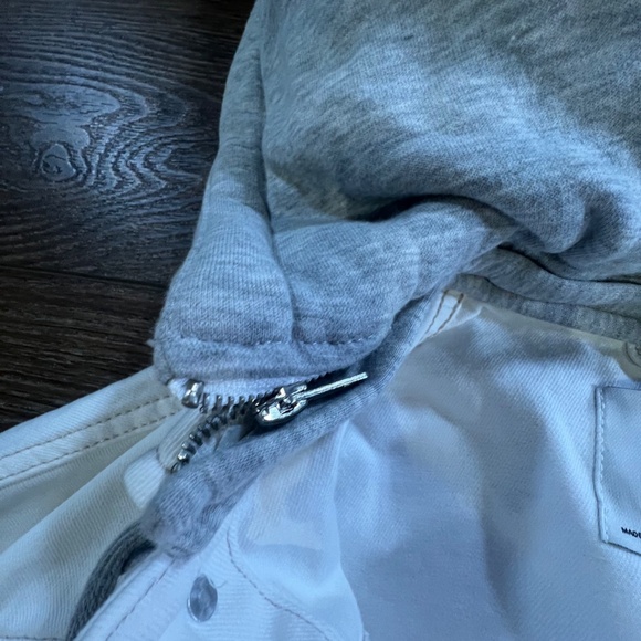 Zara Women's White Denim Jean Jacket with Gray Sweatshirt Removable Hood S NWT - Picture 4 of 10